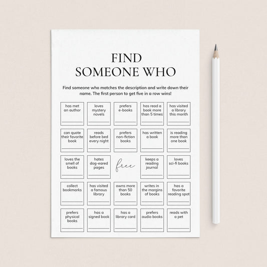 Book Club Icebreaker Bingo Find Someone Who Printable by LittleSizzle