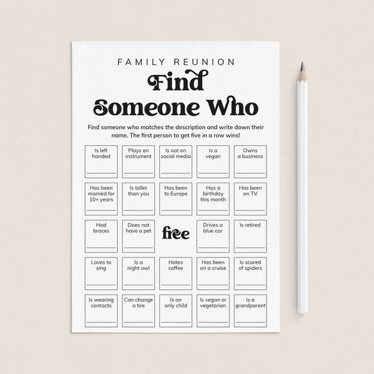 Family Reunion Bingo Game Find Someone Who Printable by LittleSizzle