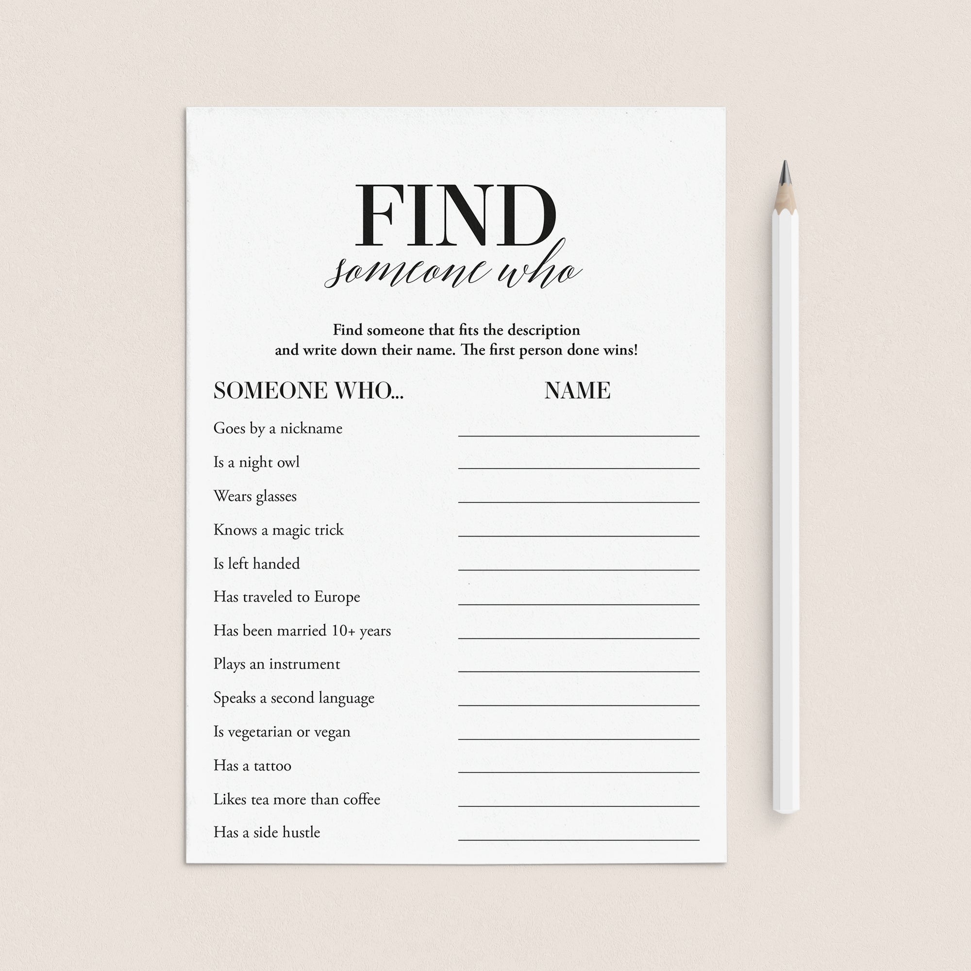 Office Party Icebreaker Game Find Someone Who Printable by LittleSizzle