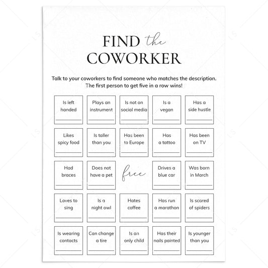 Find The Coworker Bingo Printable Get to Know You Office Game by LittleSizzle