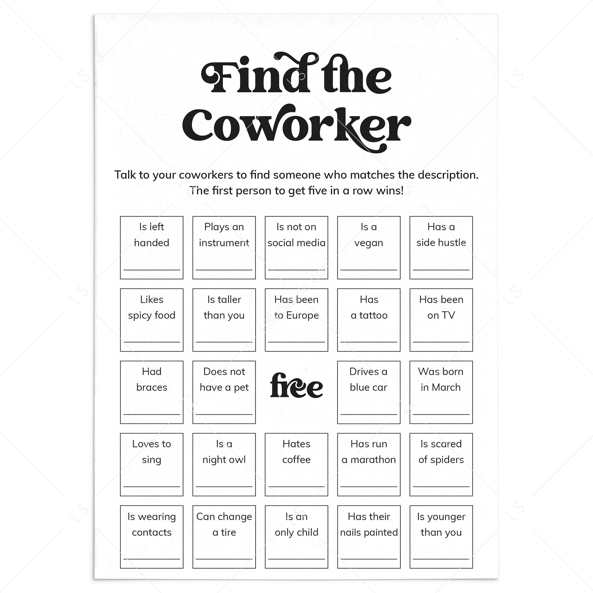 Printable Office Human Bingo Find The Coworker by LittleSizzle