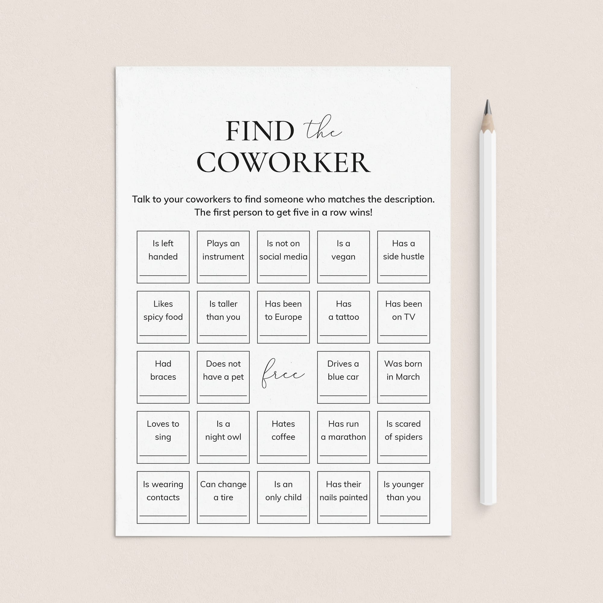 Find The Coworker Bingo Printable Get to Know You Office Game by LittleSizzle