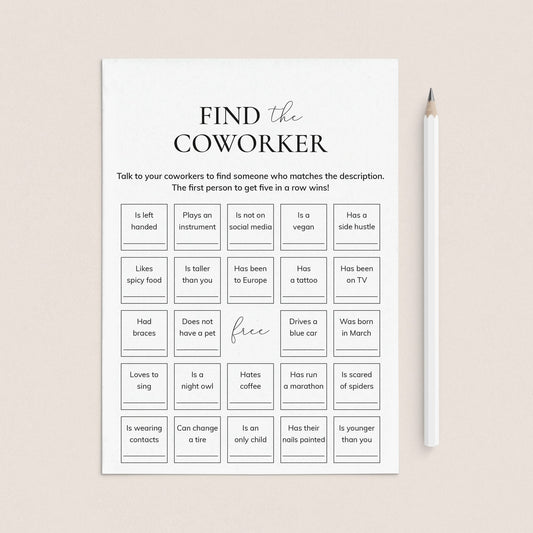 Find The Coworker Bingo Printable Get to Know You Office Game by LittleSizzle