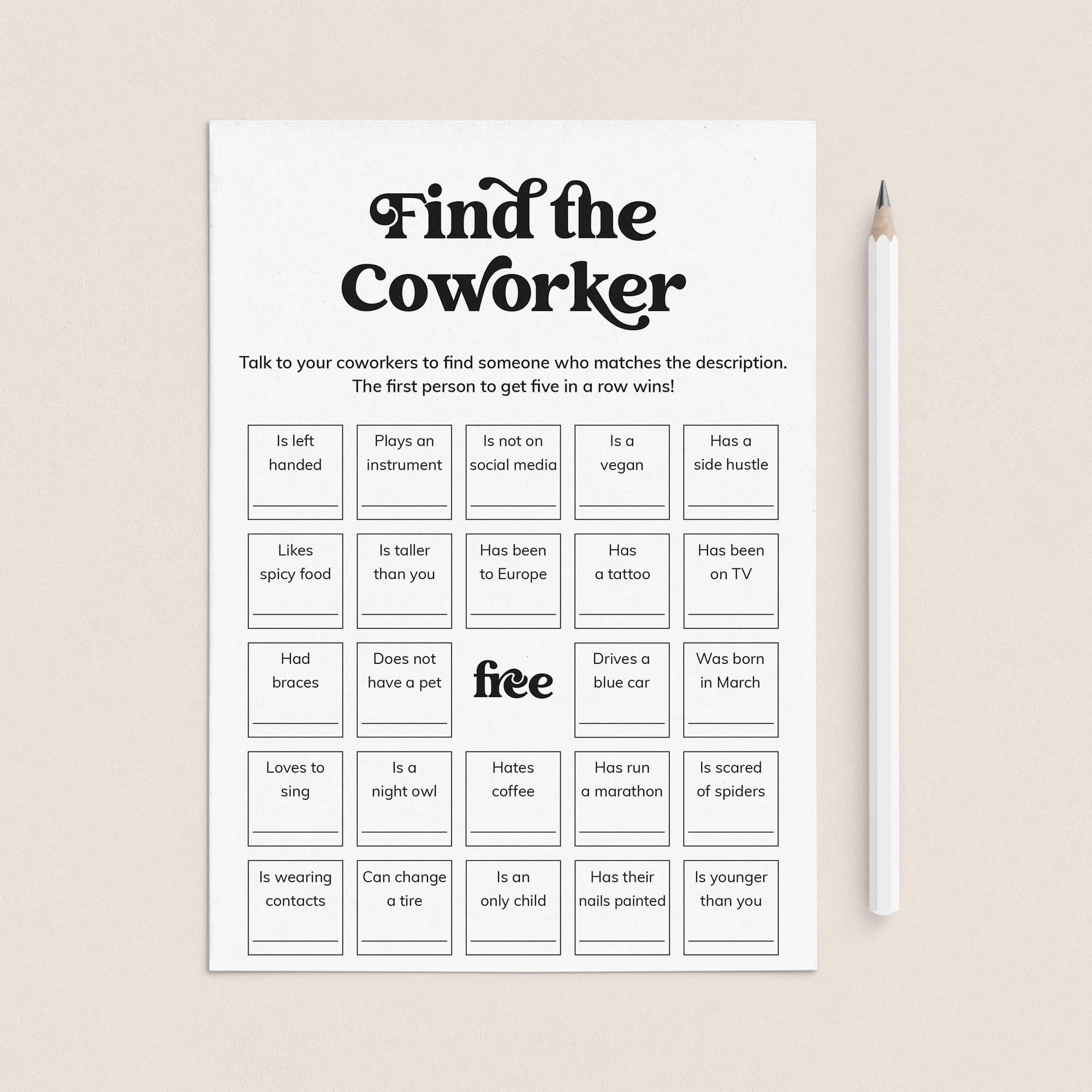 Printable Office Human Bingo Find The Coworker by LittleSizzle