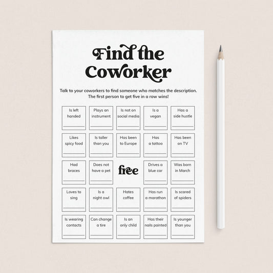 Printable Office Human Bingo Find The Coworker by LittleSizzle