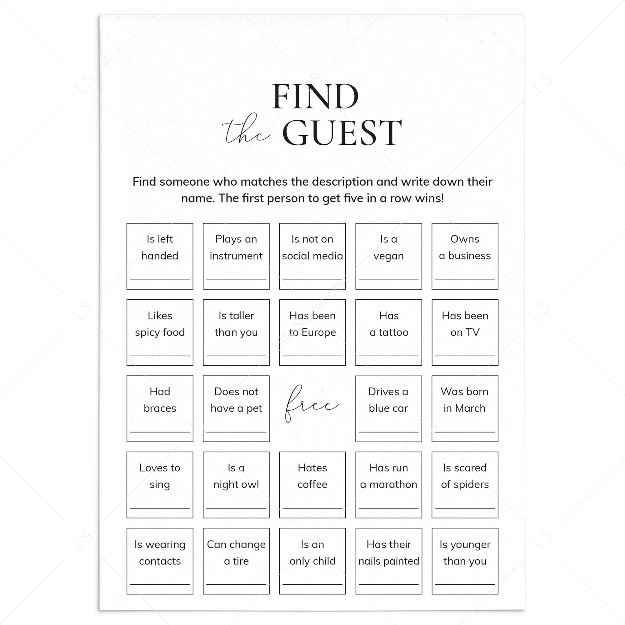 Icebreaker Bingo Find The Guest Printable by LittleSizzle