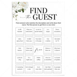 Find The Guest Bingo Card Printable White Floral by LittleSizzle