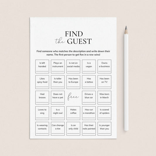 Icebreaker Bingo Find The Guest Printable by LittleSizzle