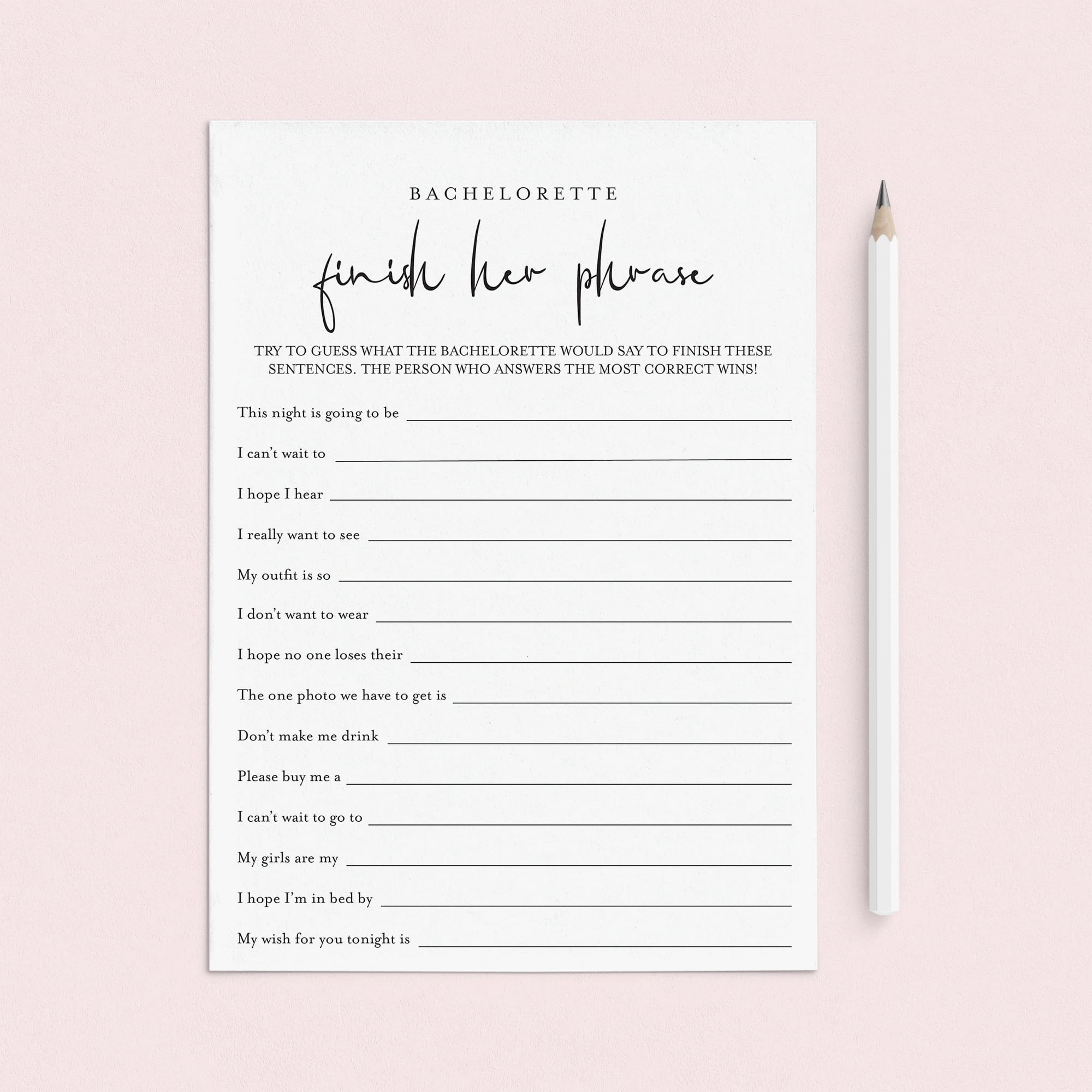 Bachelorette Ice Breaker Game Finish Her Phrase Printable by LittleSizzle