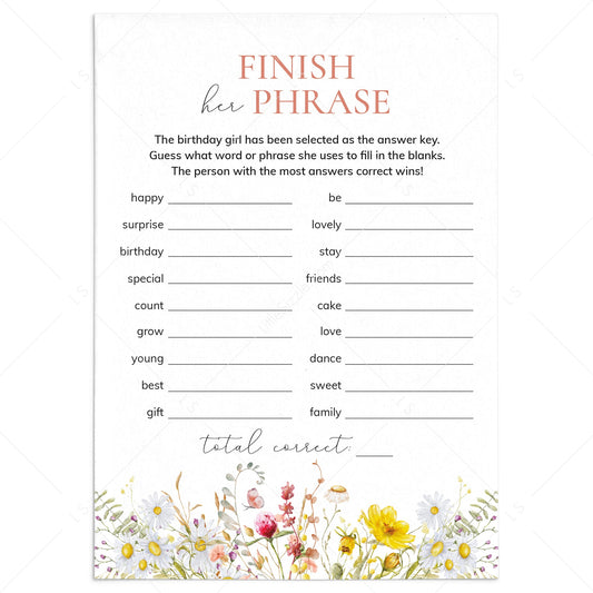 Birthday Party Ice Breaker Game Finish Her Phrase Printable by LittleSizzle