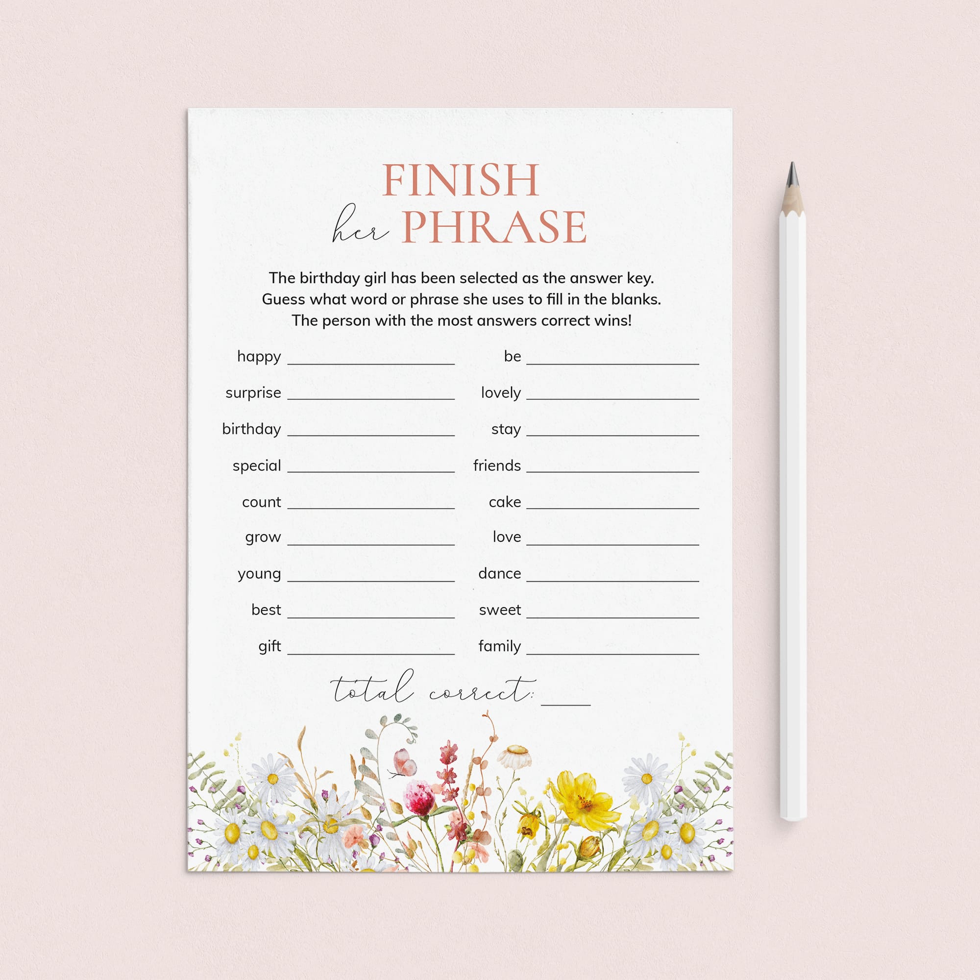 Birthday Party Ice Breaker Game Finish Her Phrase Printable by LittleSizzle