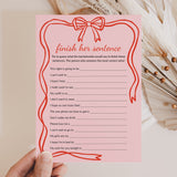 Bachelorette Finish Her Sentence Game Pink Coquette Bow Theme