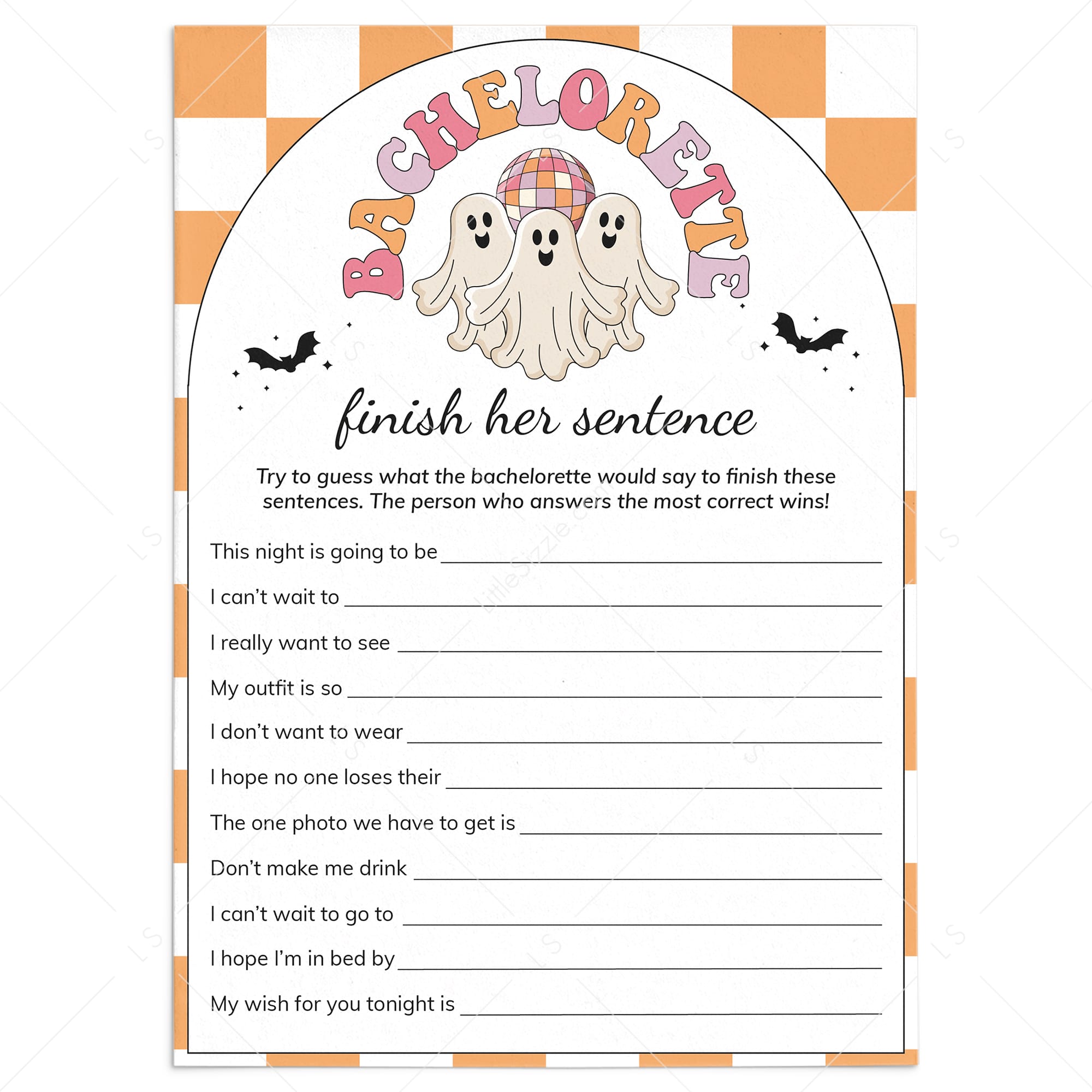 Spooky Bachelorette Party Game Finish Her Sentence Printable by LittleSizzle