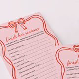Bachelorette Finish Her Sentence Game Pink Coquette Bow Theme