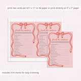 Bachelorette Finish Her Sentence Game Pink Coquette Bow Theme