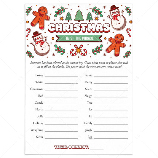 Printable Christmas Game for Families Finish The Phrase by LittleSizzle