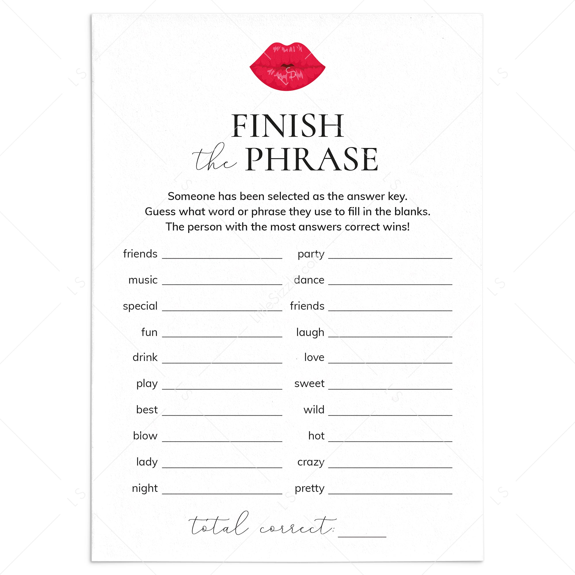 Ladies Night Icebreaker Game Finish The Phrase Printable by LittleSizzle