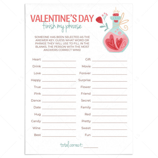 Finish My Phrase Valentine's Day Game for Groups Printable by LittleSizzle