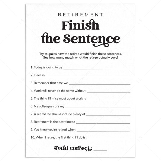 Retirement Finish The Sentence Game Printable by LittleSizzle