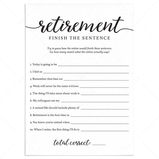 Retirement Party Icebreaker Game Finish The Sentence Printable by LittleSizzle