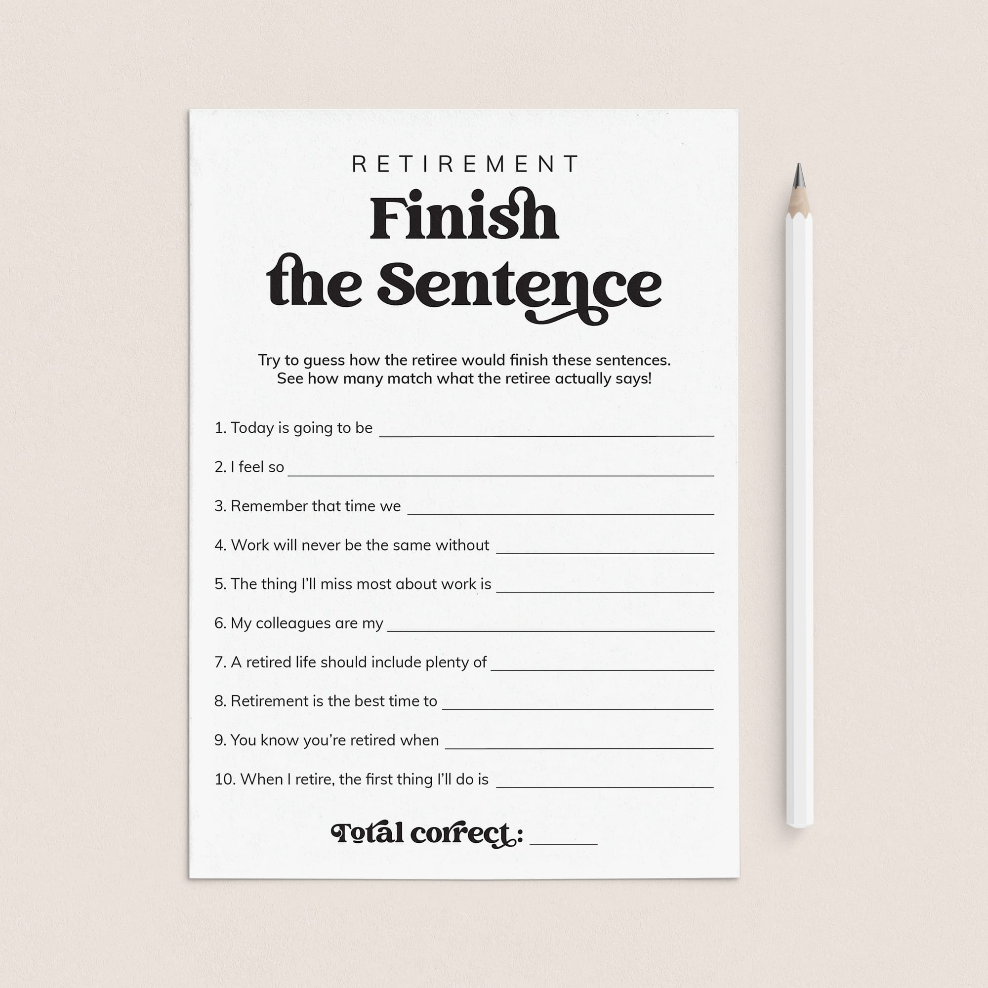 Retirement Finish The Sentence Game Printable by LittleSizzle
