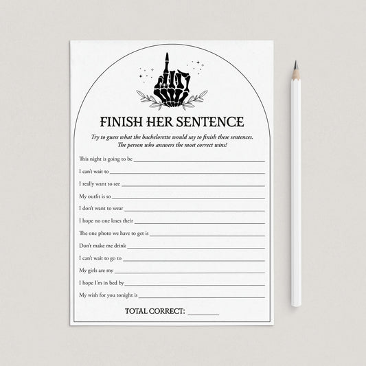 Finish The Bachelorette's Sentence Game Printable Bride or Die Theme by LittleSizzle