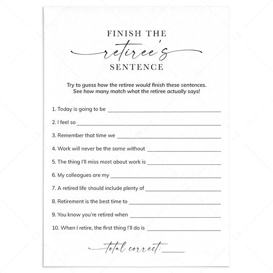 Finish The Retiree's Sentence Printable Retirement Icebreaker Game by LittleSizzle