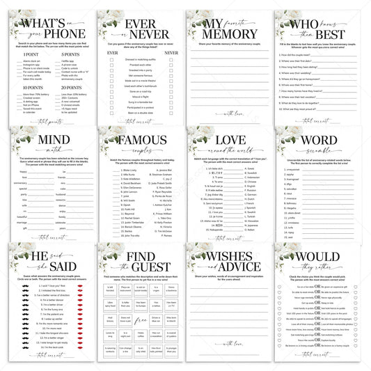 Floral Wedding Anniversary Games Bundle Printable by LittleSizzle