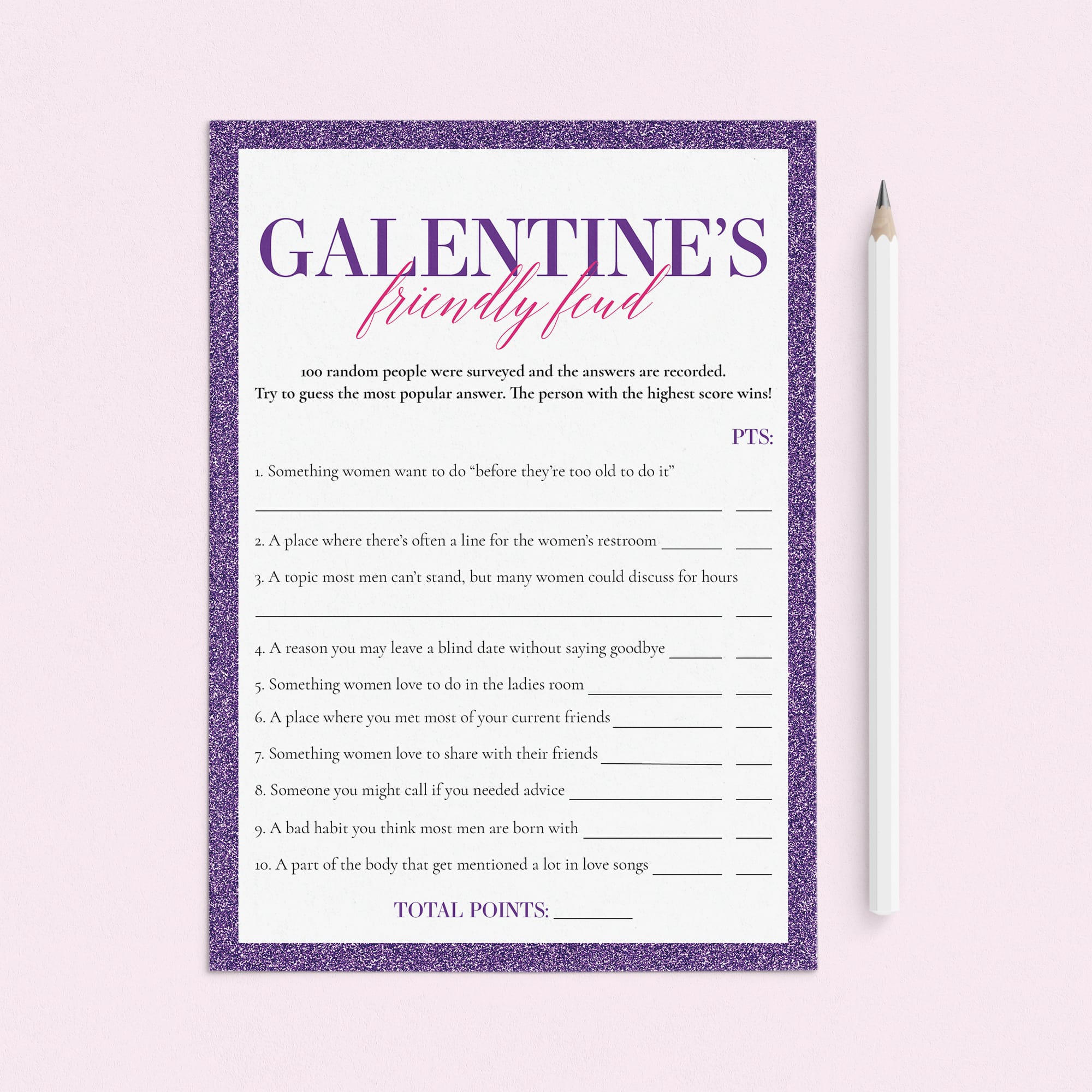 Galentines Friendly Feud Quiz with Answers Printable by LittleSizzle