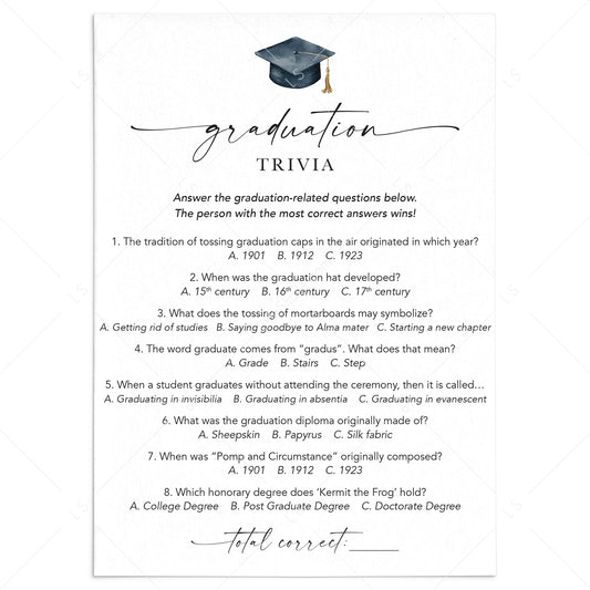 Printable Graduation Trivia Quiz Answers Included by LittleSizzle