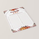 Thanksgiving Gratitude A to Z List Printable