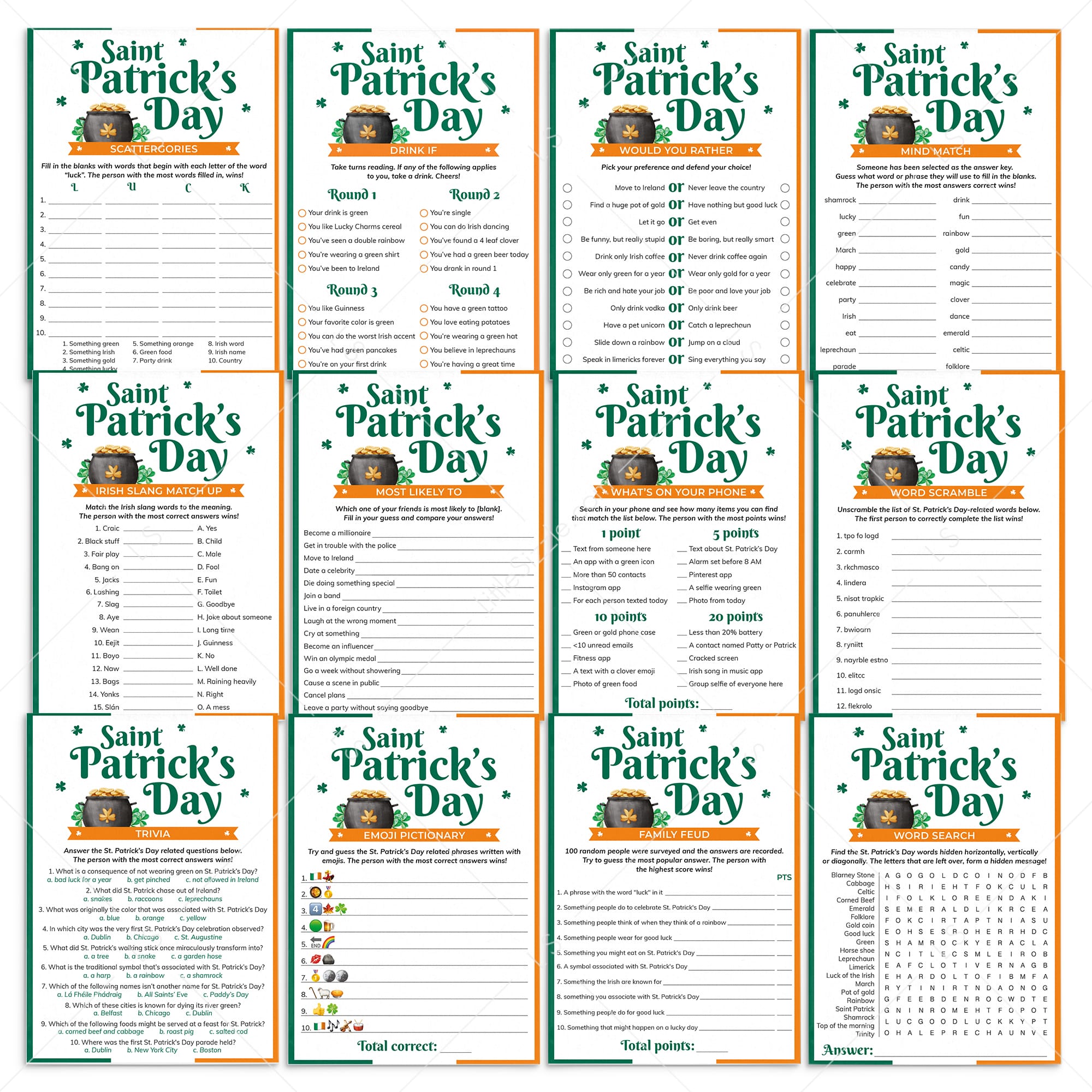 St Patricks Day Games for Adults Printable by LittleSizzle