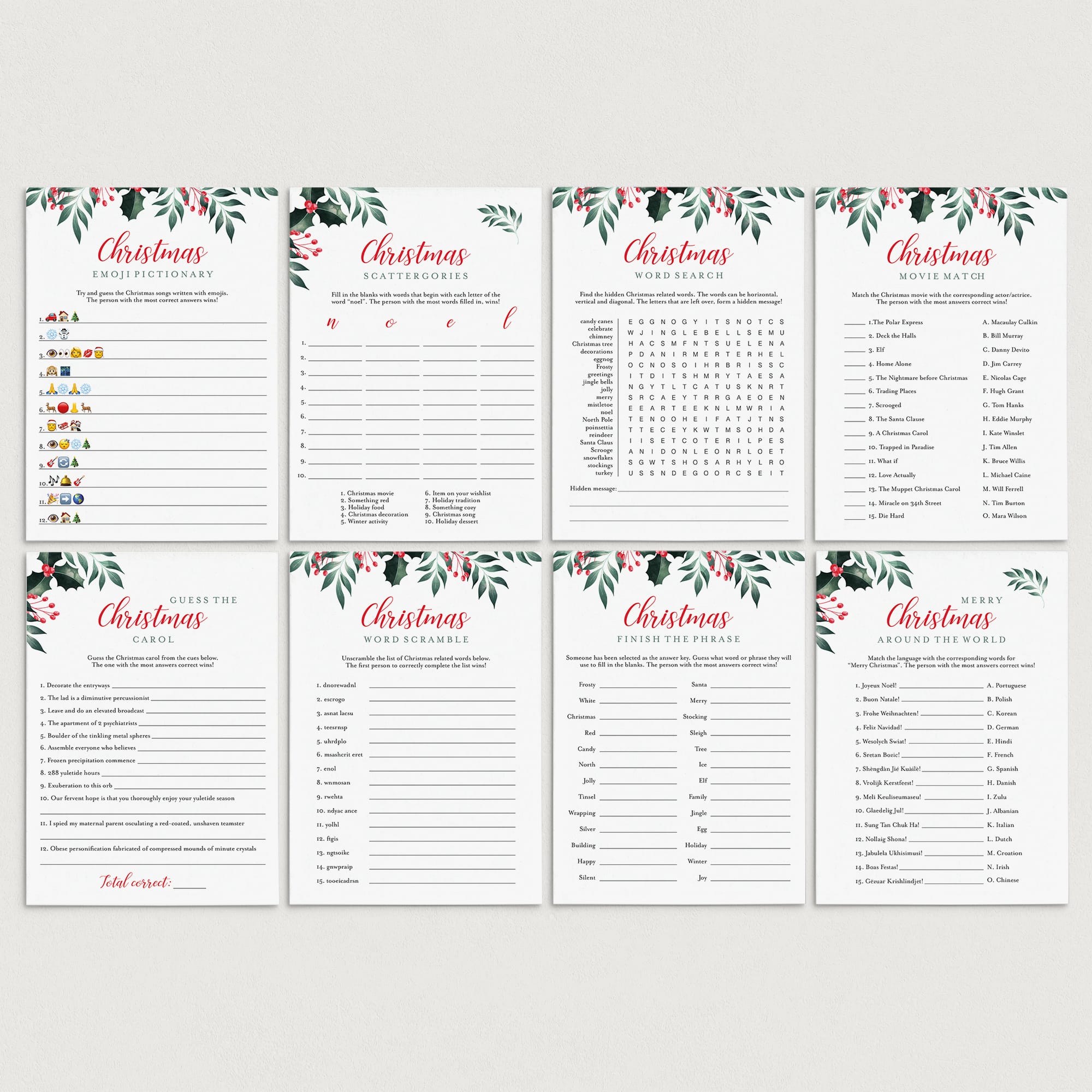 Printable Christmas Games Bundle for Family + FREE Secret Santa Questionnaire by LittleSizzle