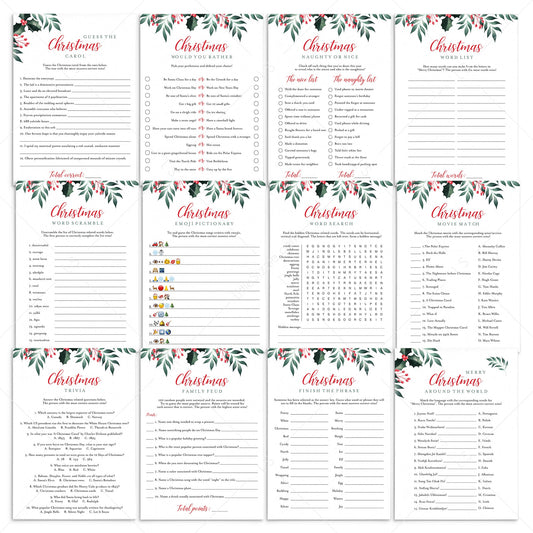 12 Holiday Party Games Printable Greenery Theme Christmas + FREE Secret Santa Questionnaire by LIttlesizzle