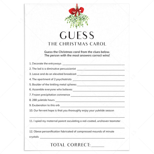 Guess The Christmas Carol Game Printable by LittleSizzle