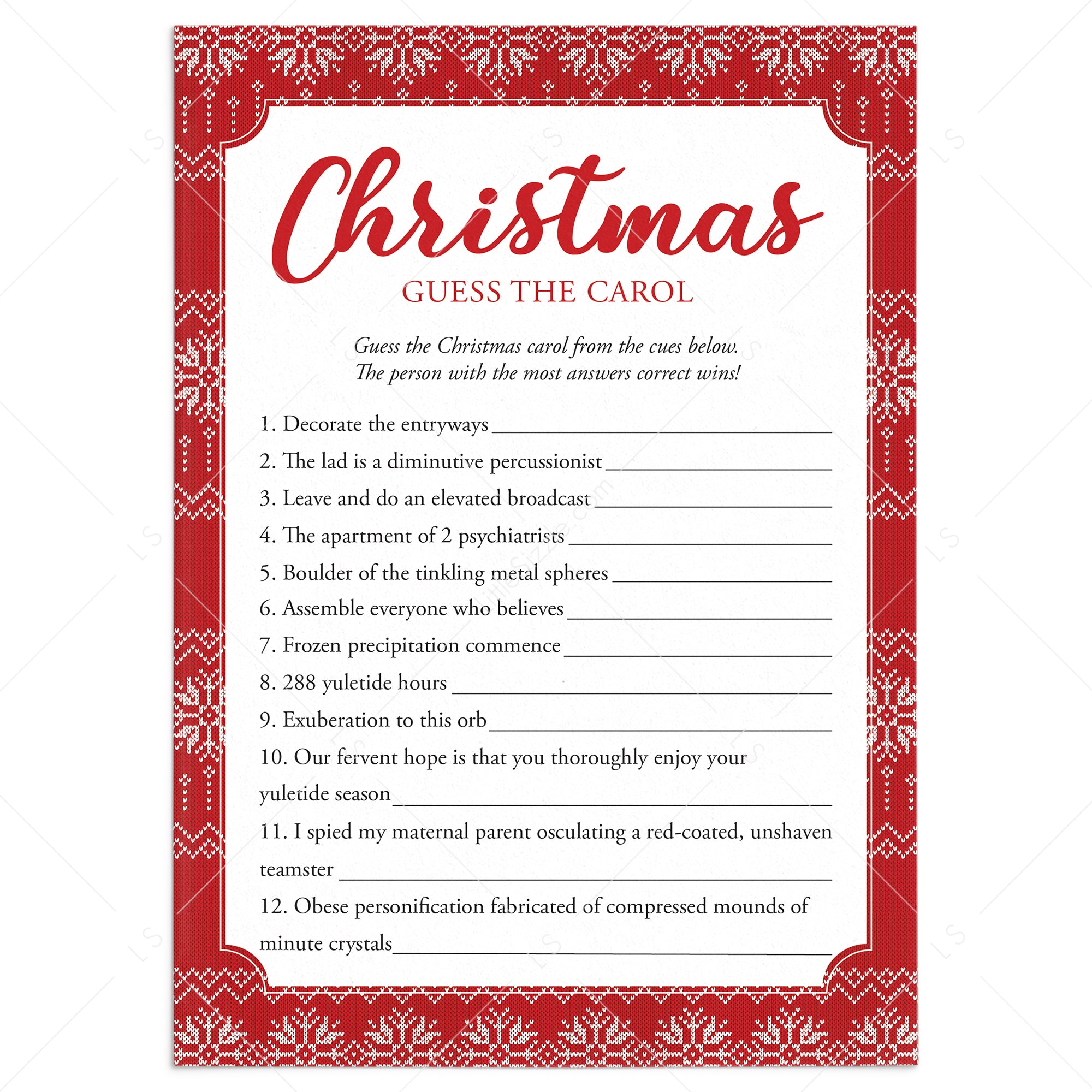 Christmas Carol Game with Answer Key Printable by LittleSizzle
