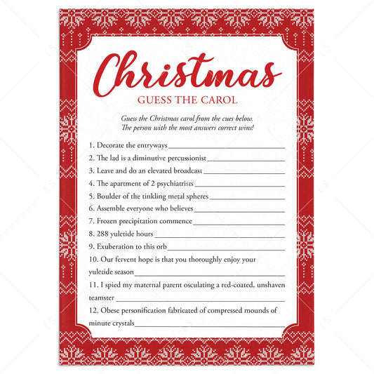 Christmas Carol Game with Answer Key Printable by LittleSizzle