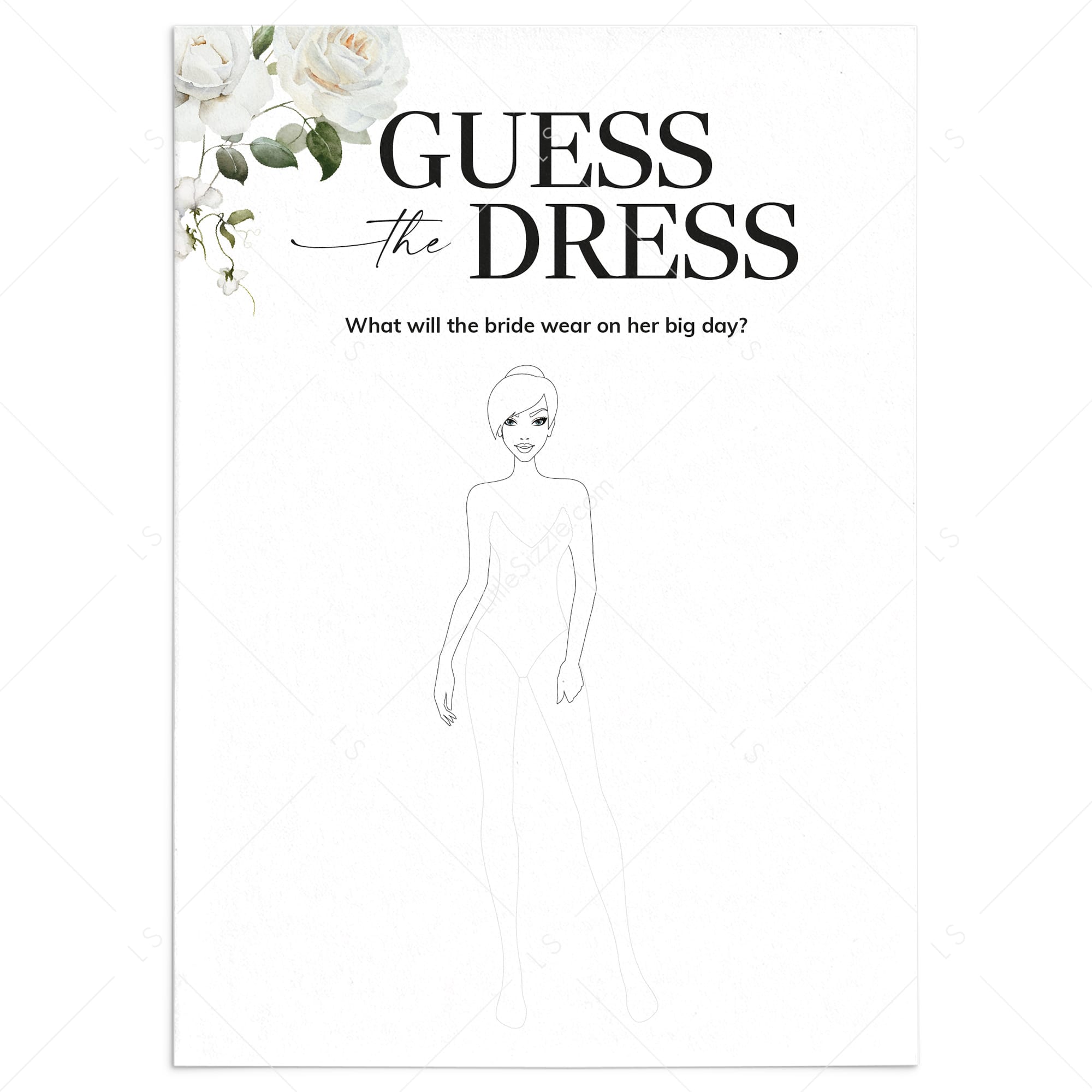 White Floral Guess The Wedding Dress Printable Game by LittleSizzle