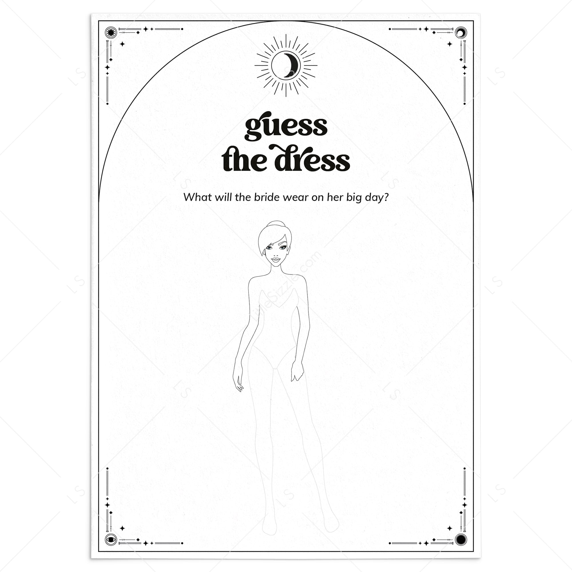 Moon and Stars Bridal Shower Activity Guess The Dress Printable by LittleSizzle