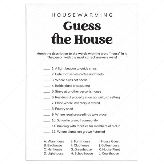 Printable Housewarming Game Guess The House by LittleSizzle