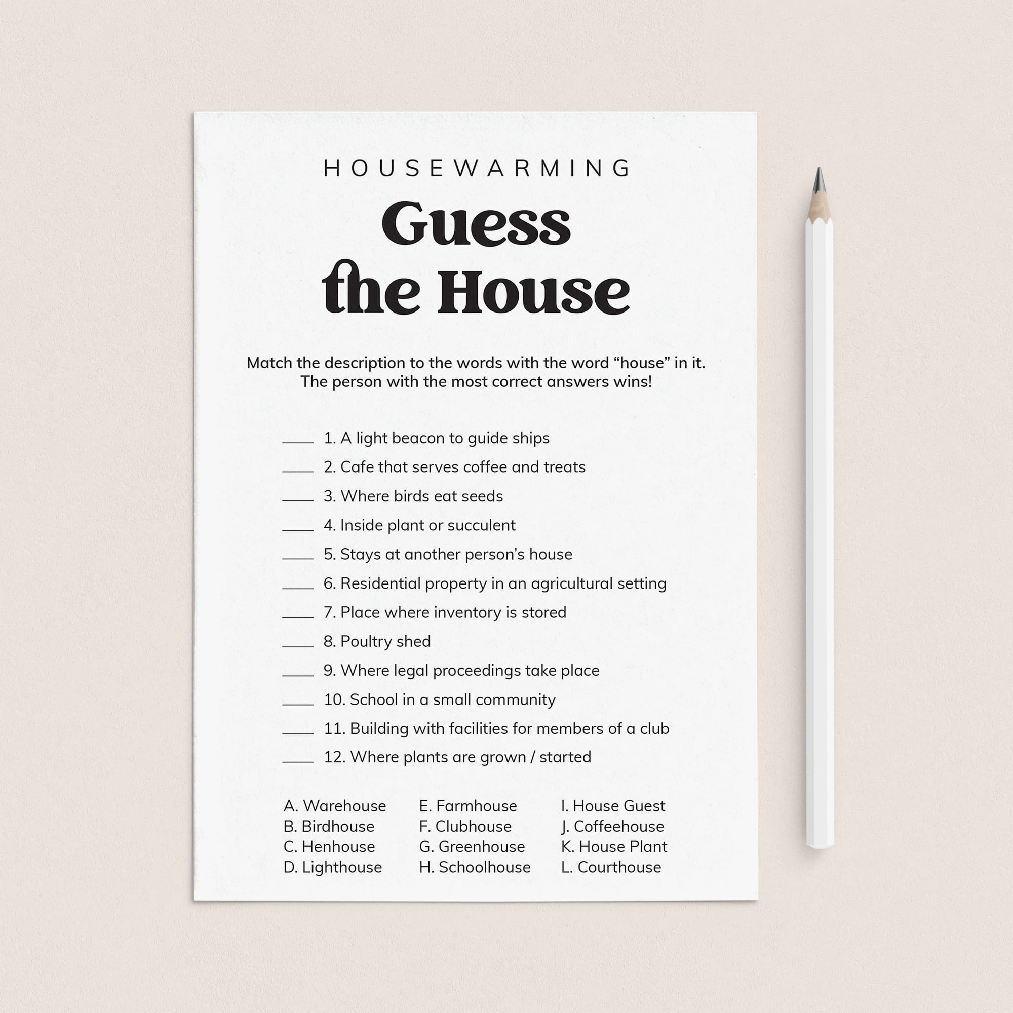 Printable Housewarming Game Guess The House by LittleSizzle