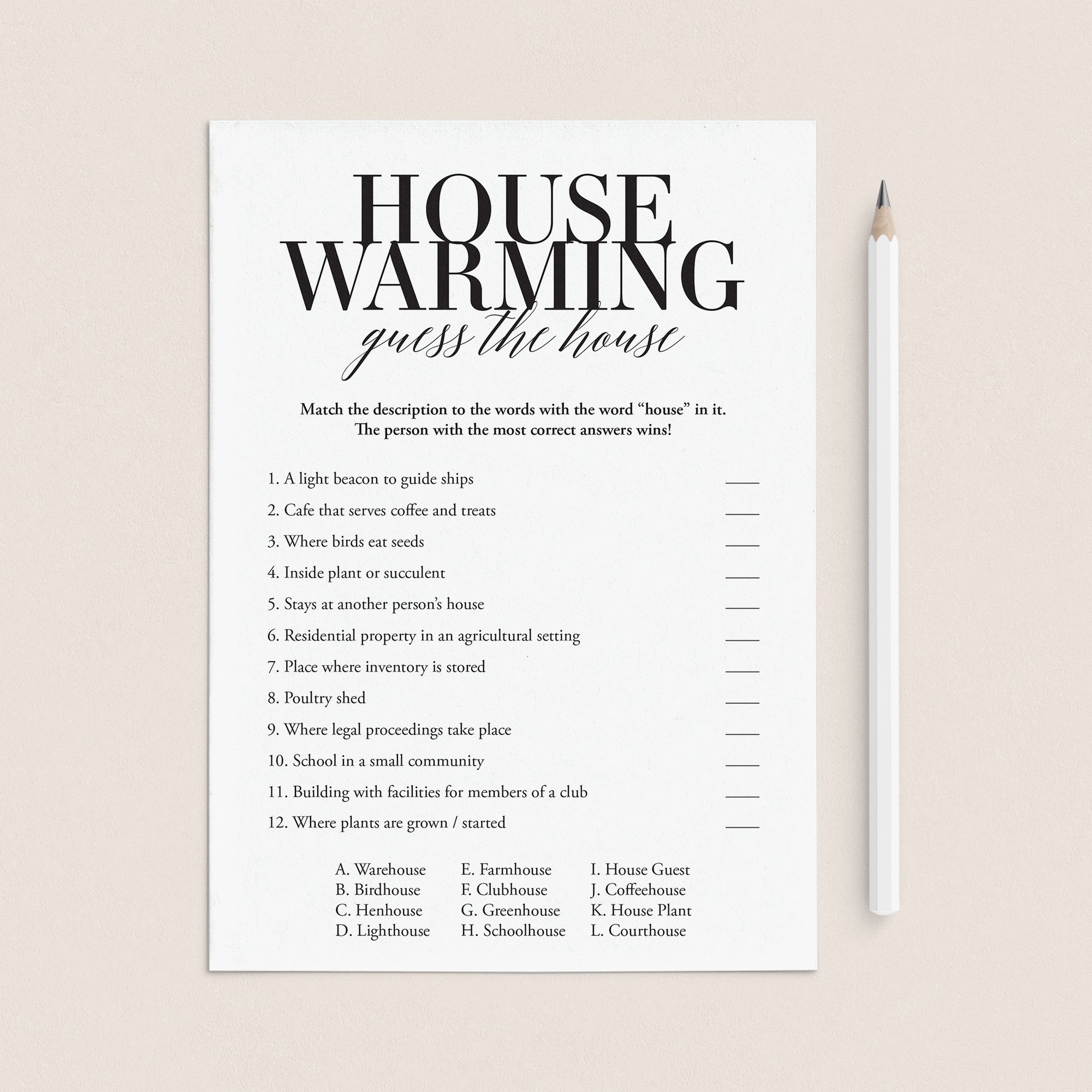 Simple Housewarming Party Game Printable by LittleSizzle