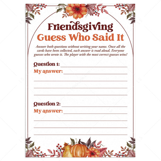 Fun Friendsgiving Icebreaker Activity | Guess Who Said It by LittleSizzle