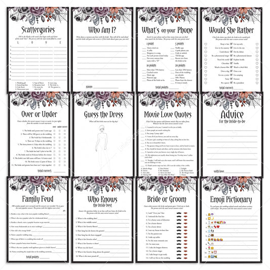 Halloween Bridal Shower Games Bundle Black Purple Floral by LittleSizzle