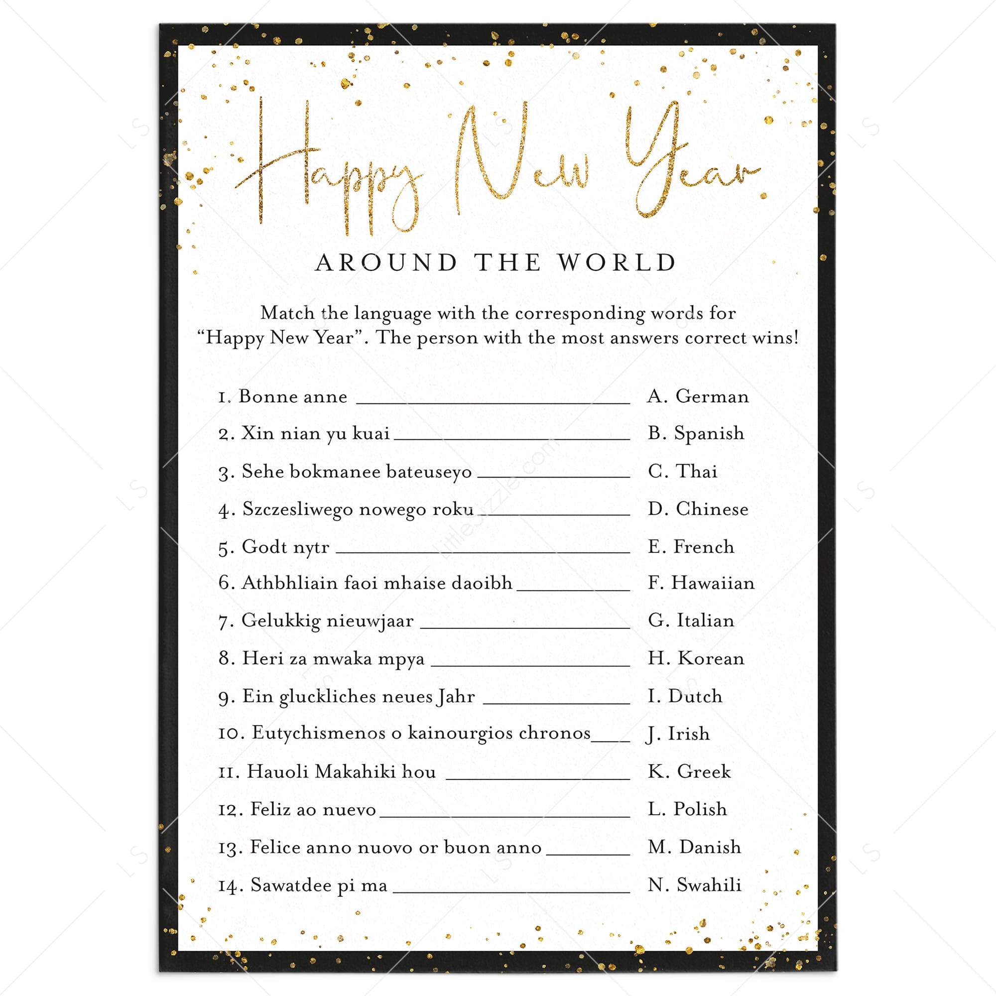Happy New Year Around The World Game with Answers Printable by LittleSizzle
