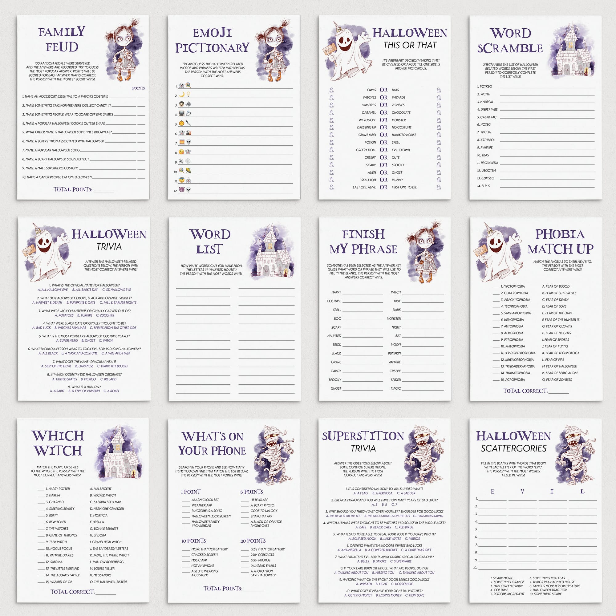 Fun Halloween Party Games Bundle Printable Digital Download by LittleSizzle
