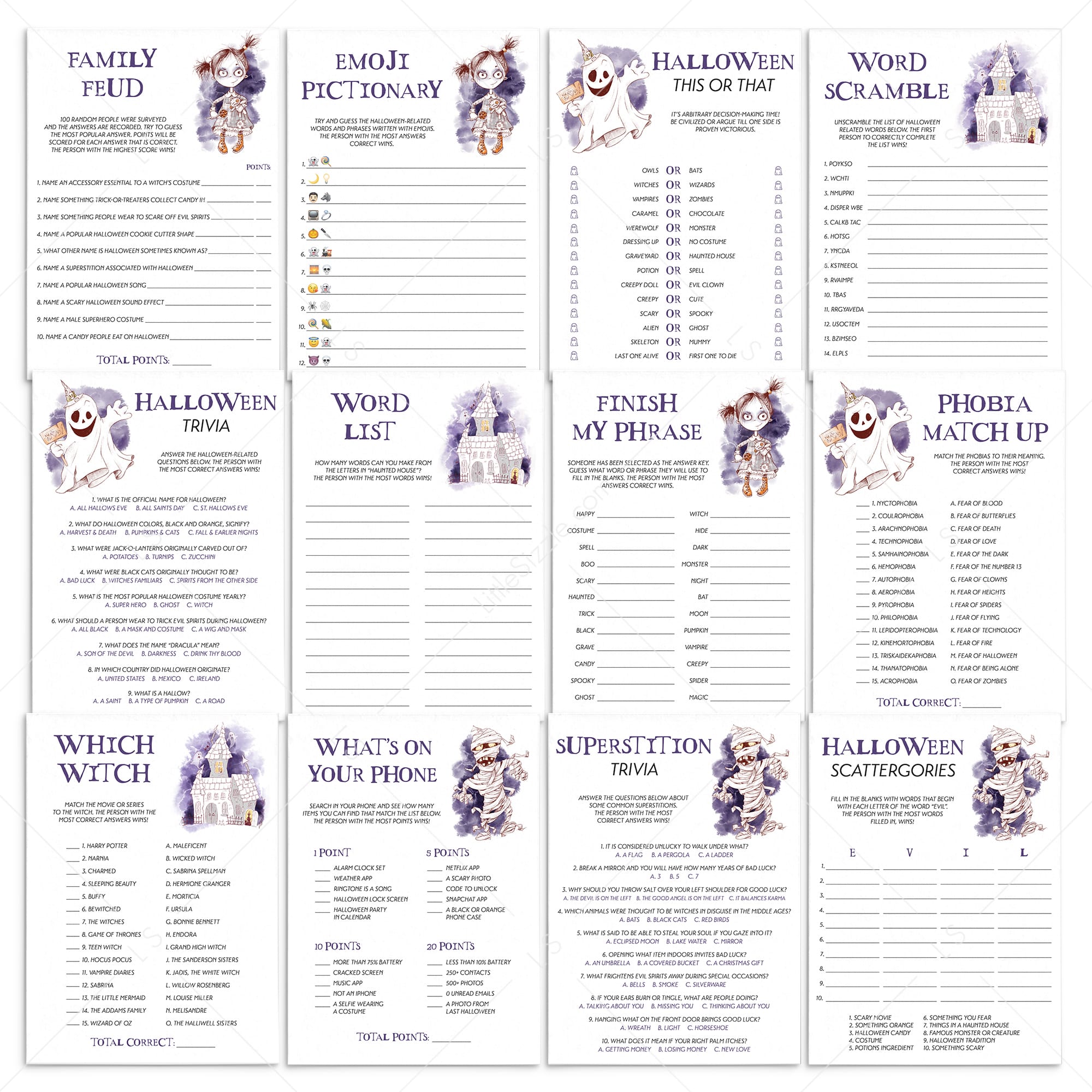 Fun Halloween Party Games Bundle Printable Digital Download by LittleSizzle