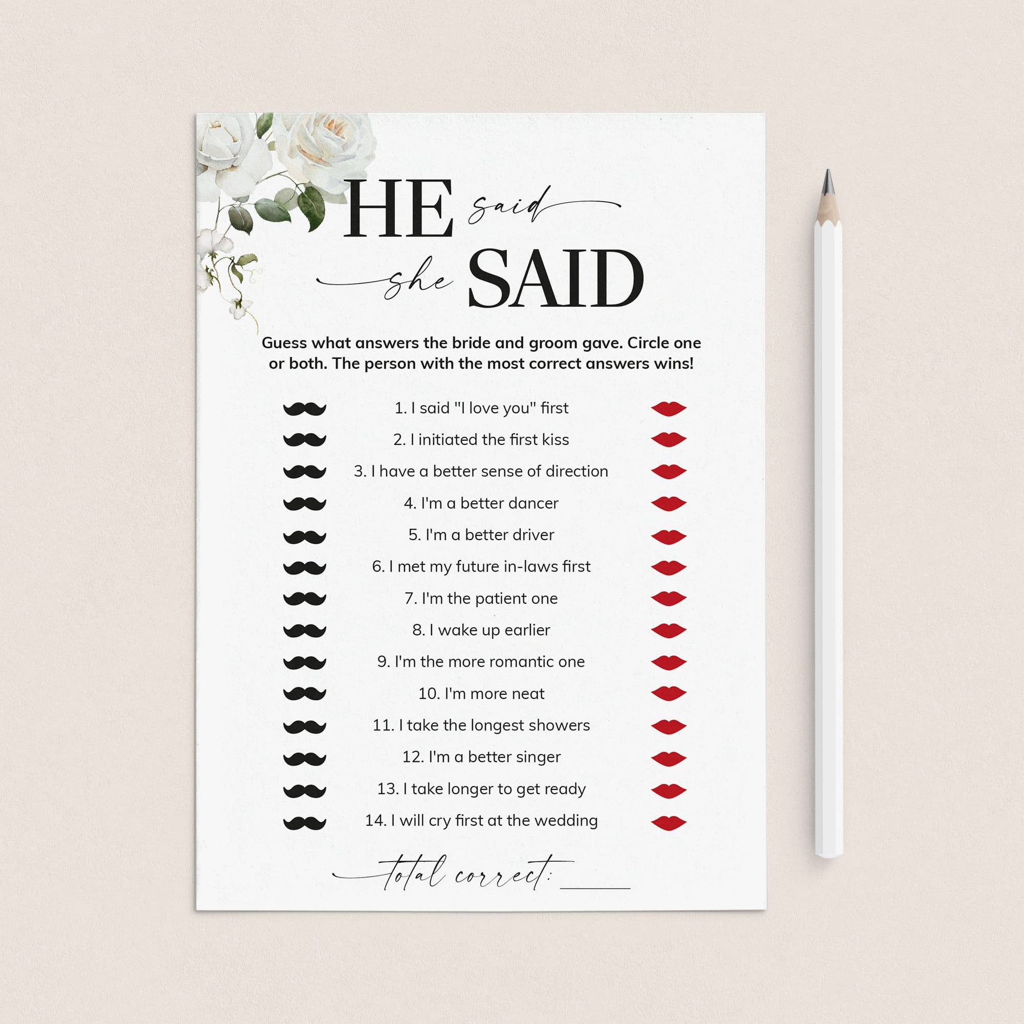 He Said She Said Game Questions for Couples Shower Printable by LittleSizzle