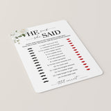 He Said She Said Anniversary Party Game Printable