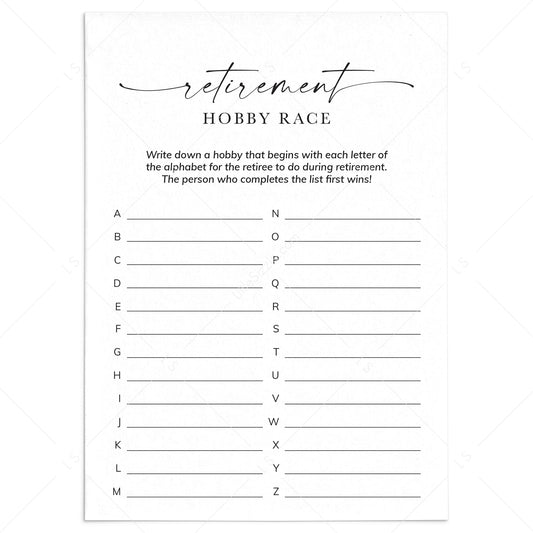Printable Retirement Hobbies A-Z Race Game by LittleSizzle